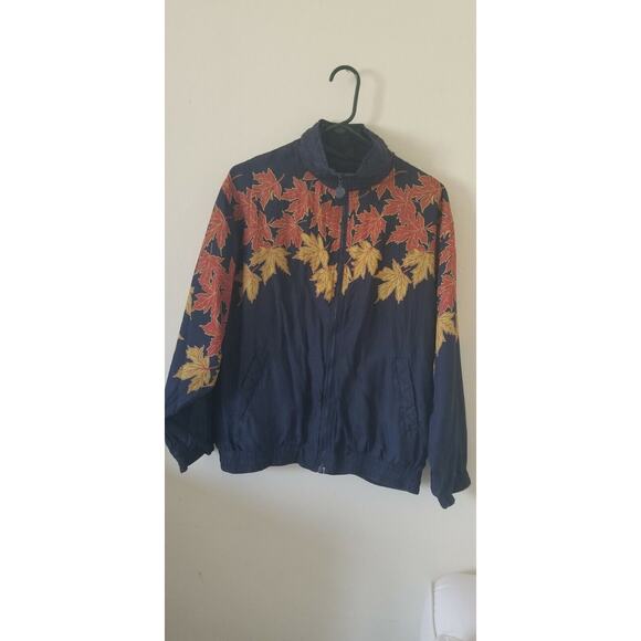 Vintage One-of-a-Kind Autumn Leaves Silk Bomber Jacket size M - Picture 9 of 9